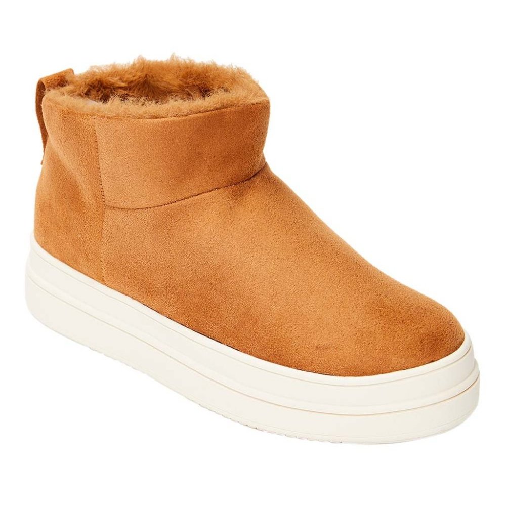 J/Slides Tan Noone Faux Fur-Lined Ankle Boot Women 8